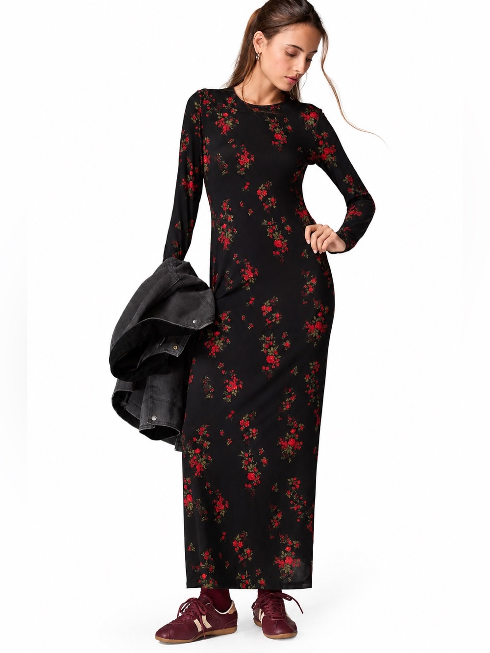 NWT REFORMATION X ANTHROPOLOGIE TOMMIE Black Floral Long Sleeve Maxi Dress